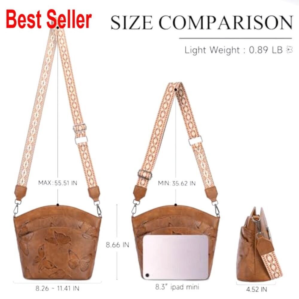 PU Leather Crossbody Bag with Butterfly Design, Adjustable Strap - Picture 4 of 6